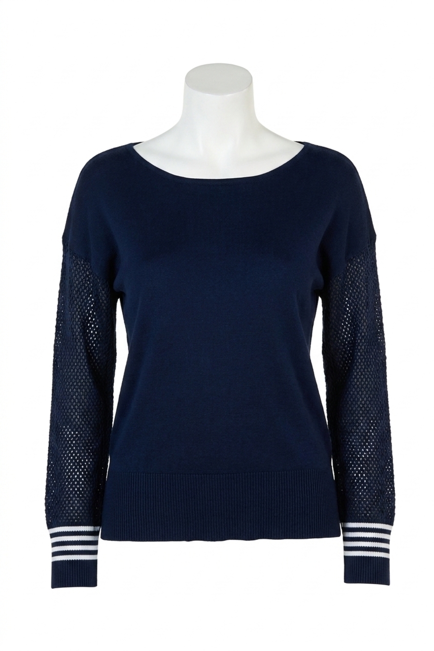 NEW ANGEL APPAREL scoop neck sweater in navy white